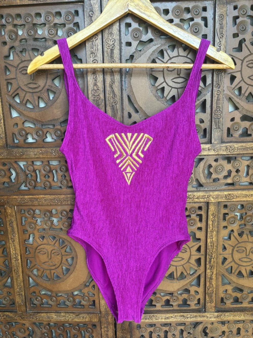 VINTAGE Bodysuit in Magenta with Gold Embroidery